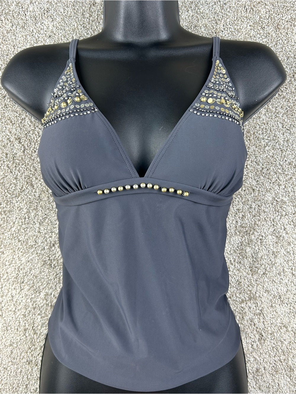 Y2K Gray Swim Top with Gold Accents